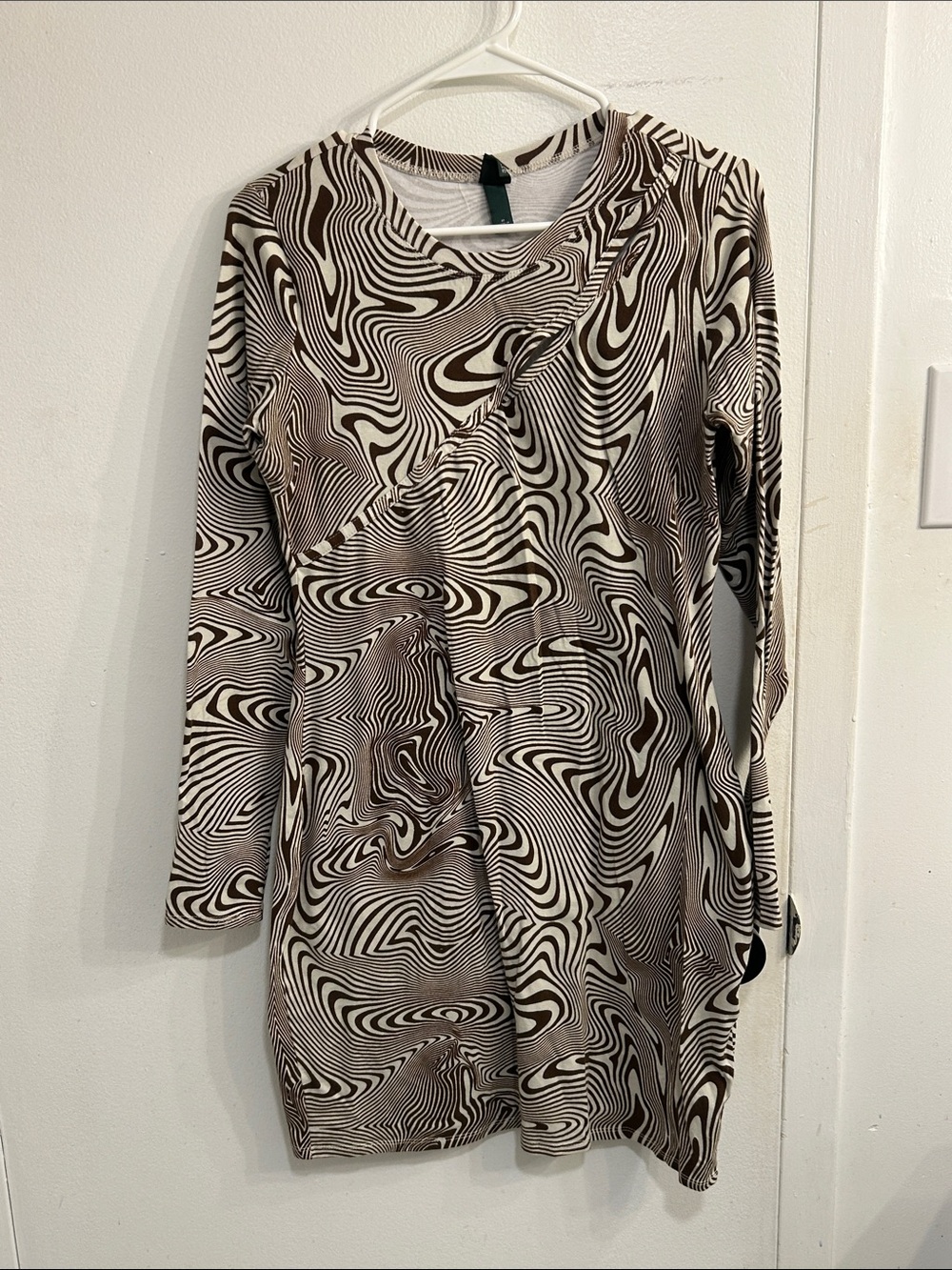 Women's Brown & Cream Abstract Print Long Sleeve Mini  Dress
